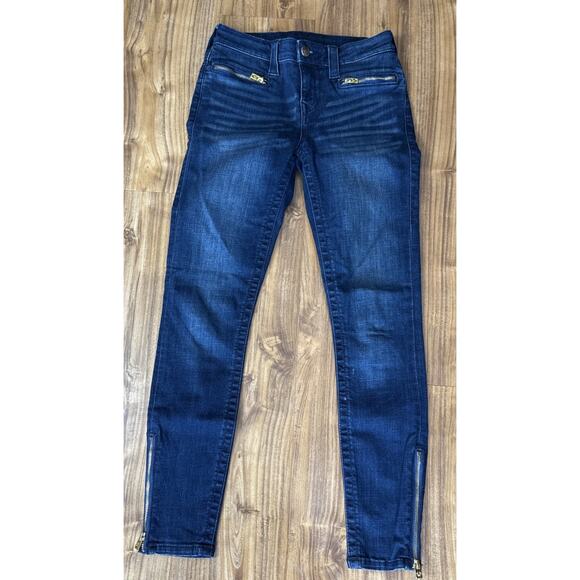 True Religion Jeans Women 27 Dark Blue‎ Super Skinny Zip Ankle Mid Rise - Picture 1 of 9